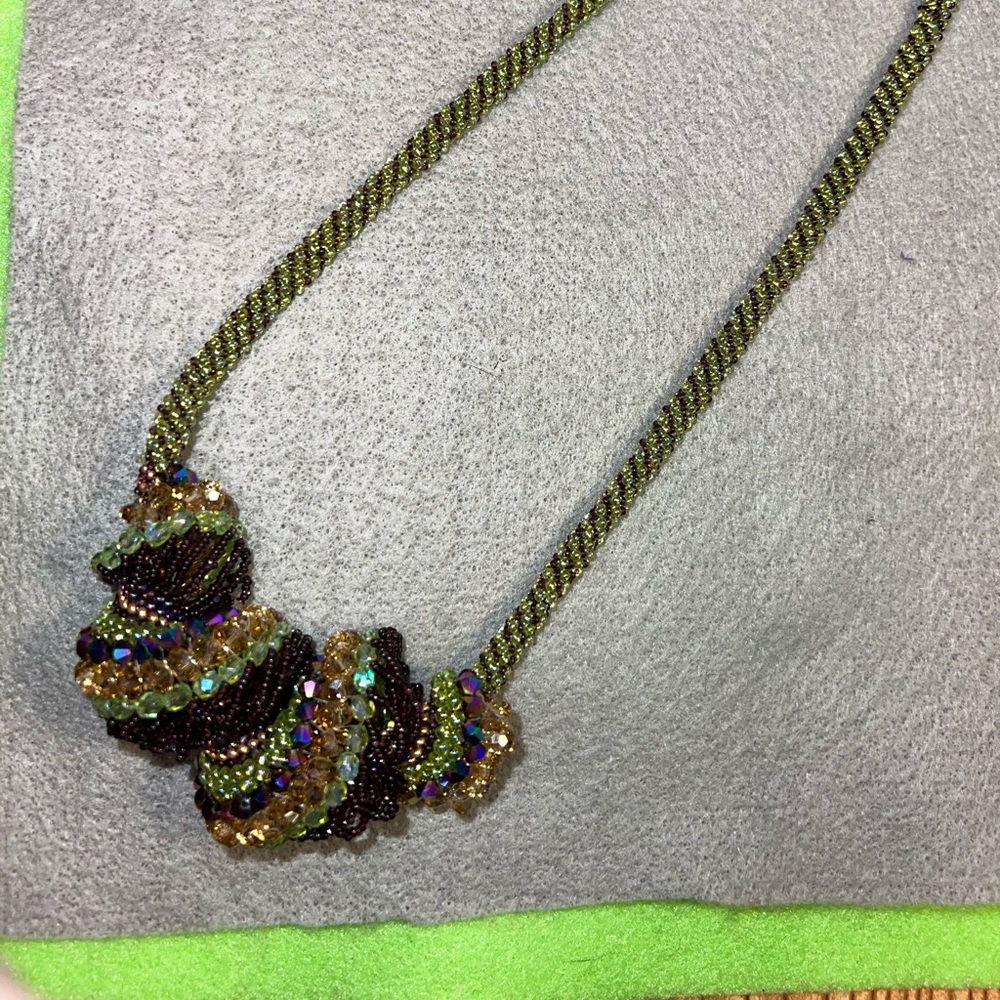 Beaded conch shell necklace glass beads and crystals